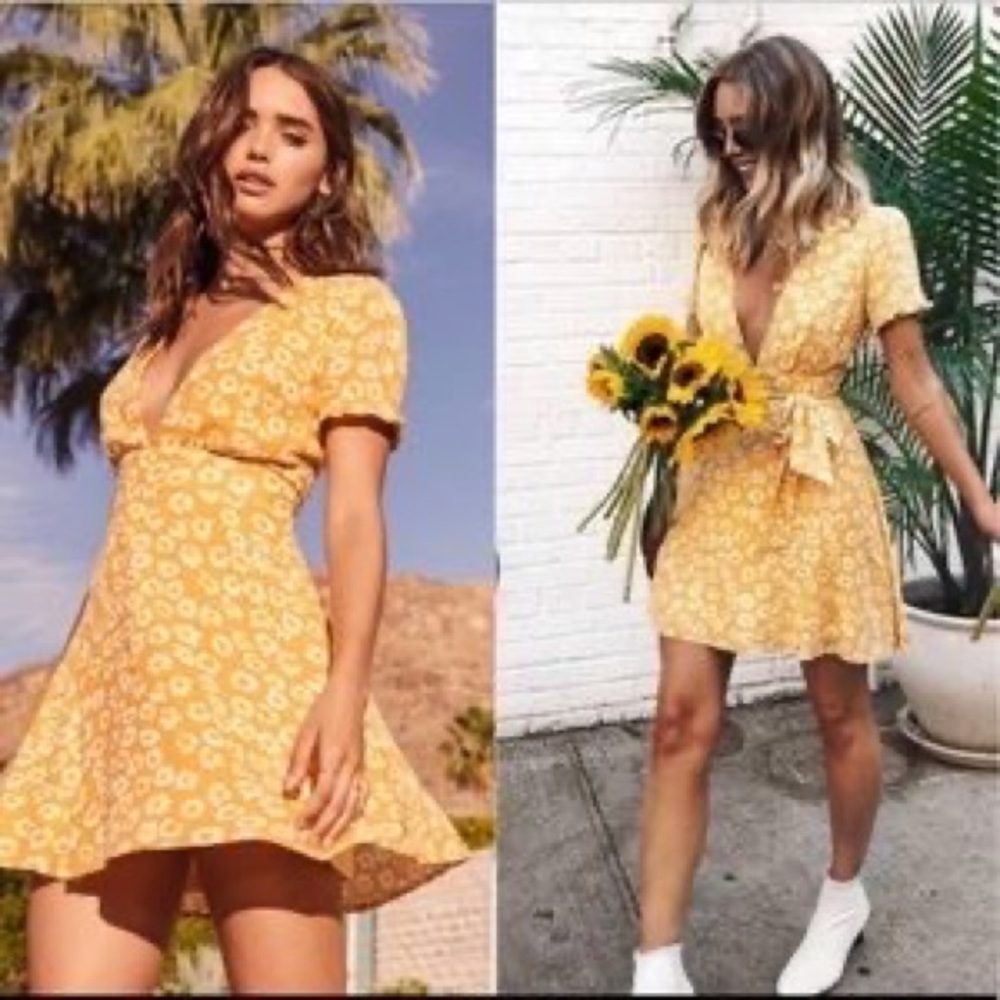Lulu's Yellow Floral Mini Dress